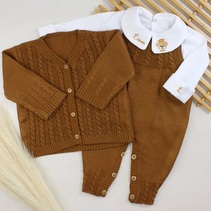 Saída De Maternidade Masculina Tricô Bebê Marrom