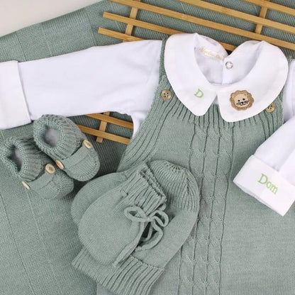 Saída De Maternidade Masculina Bebê Tricô Caio 7 peças - ACOMPANHA BODY PERSONALIZADO                                                                        Verde Maré