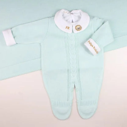 Saída De Maternidade Masculina Bebê Tricô Verde Água