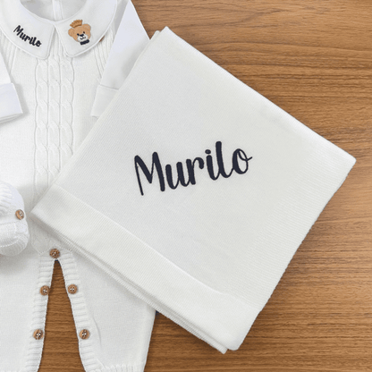 Saída De Maternidade Masculina Bebê Tricô Branco