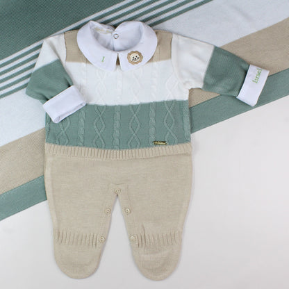 Saída De Maternidade Masculina Bebê Tricô 5 Peças Felipe - ACOMPANHA BODY PERSONALIZADO                                                                        Verde Maré