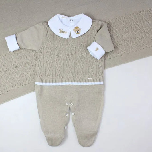 Saída De Maternidade Masculina Bebê Tricô Bege Claro